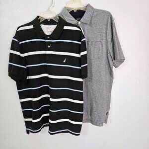 NAUTICA AND BUFFALO BLUE WHITE STRIPE AND GRAY POLO SHIRTS LOT OF 2 SIZE XL